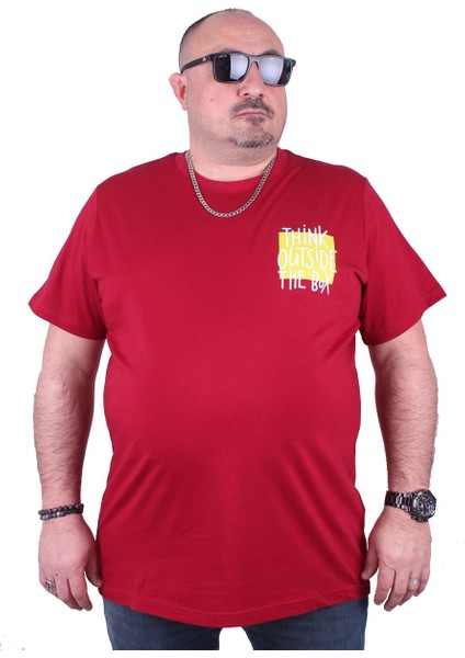 Büyük Beden Erkek Baskılı Tişört Outside 23137 Bordo10