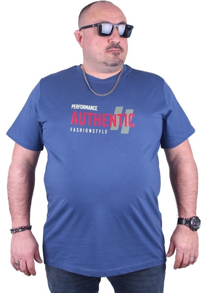 Büyük Beden Erkek Baskılı Tişört Authentic 23134 Indıgo10