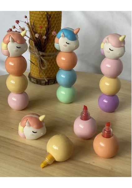 Unicorn Başlıklı Fosforlu Kalem 3 Renk