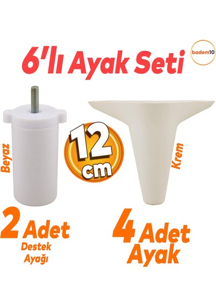 Aspen 6'lı Set Mobilya Tv Ünitesi Çekyat Koltuk Kanepe Baza Destek Ayağı Ayakları 12 Cm Krem Ayak