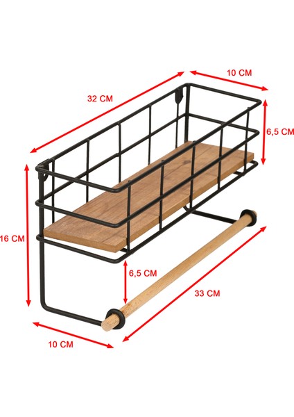 Bye Concept & More Baharatlık Mutfak Duvar Rafı ve Kağıt Havluluk Çok Amaçlı Ahşap Raflı Metal Raf