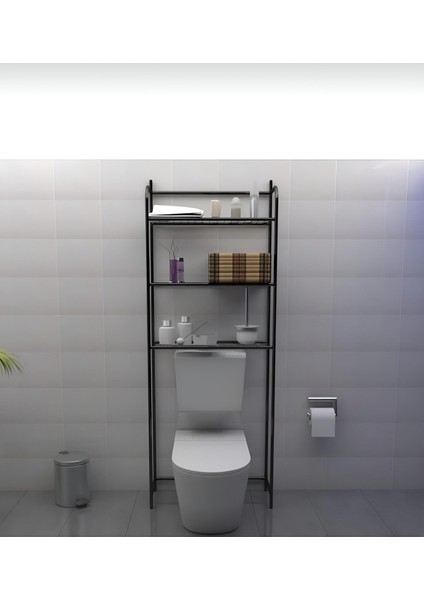 Bye Concept & More Metal Ayaklı 3 Raflı Banyo Rafı Klozet Üstü Dekoratif Raf Askılık Organizer