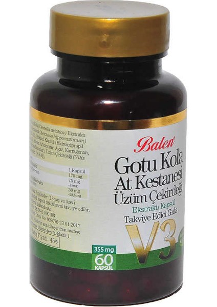 Gotu Kola At Kestanesi Üzüm Çekirdeği Ekstratı V3 60 Kapsül