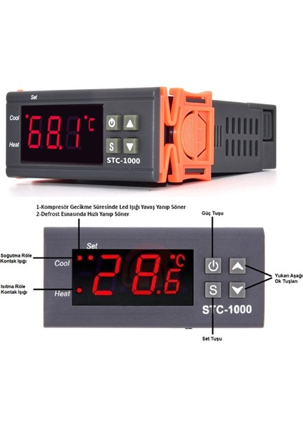 STC-1000T 220V 10A Dijital Termostat + Yedek Sensör