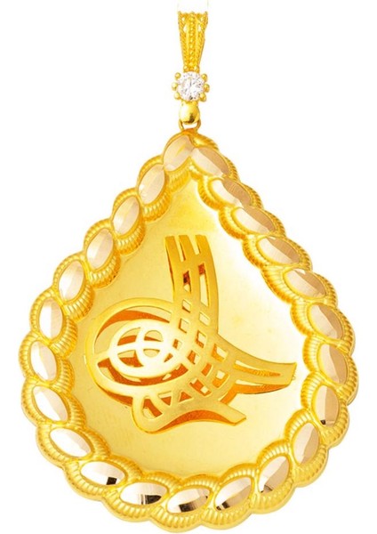 Pul Dizili Zincirsiz 14 Ayar Altın Tuğralı Kolye