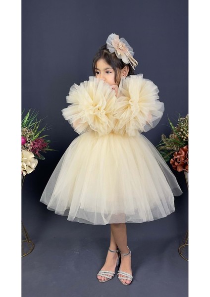 Mnk Baby Şifon Robalı Ponpon Kol Pul Payetli Kız Çocuk Kabarık Etek Tütülü Abiye fiyatları