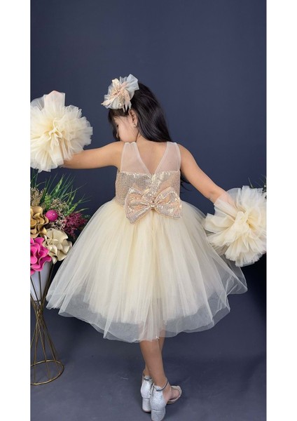 Mnk Baby Şifon Robalı Ponpon Kol Pul Payetli Kız Çocuk Kabarık Etek Tütülü Abiye modelleri