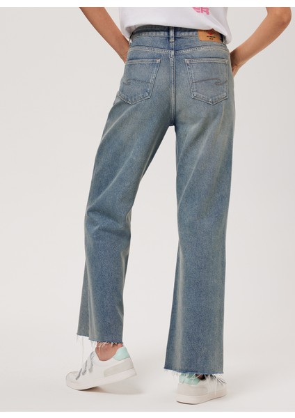 Yüksek Bel Geniş Paça Straight Kadın Denim Pantolon 232 Lcf 121022 Sandy Blue Lıght