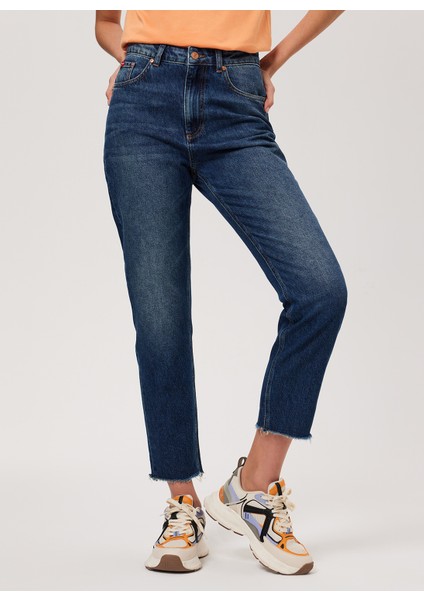 Lee Cooper Yüksek Bel Dar Paça Mom Fit Kadın Denim Pantolon 232 Lcf 121013 Marlyn Blue Stone