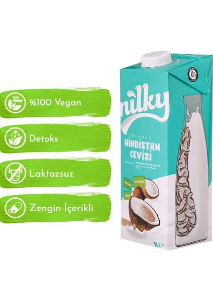 Hindistan Cevizi Sütü Glütensiz Bitkisel  Bazlı Laktosuz Vegan 10x1 lt