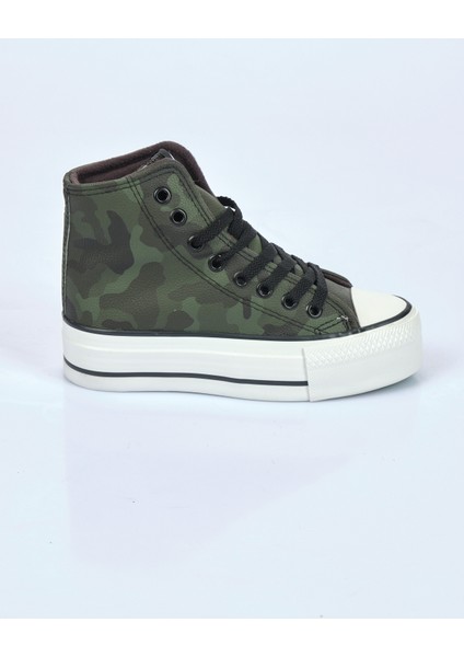Kadın Platform Sneaker - Kamuflaj Desenli - Bağcıklı - Günlük