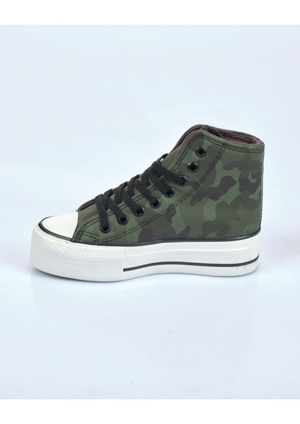 Kadın Platform Sneaker - Kamuflaj Desenli - Bağcıklı - Günlük modelleri