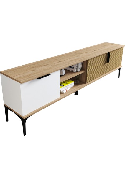Tarz Raflı 180 cm Metal Kulp Tv Ünitesi (Sepet - Beyaz) DUBLIN001 indirimleri