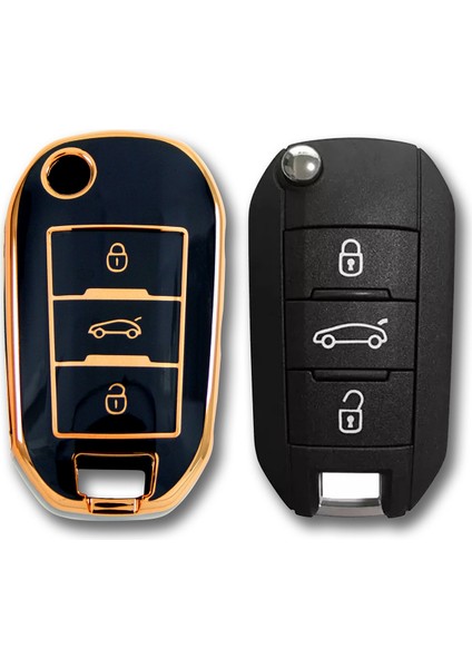 Peugeot 508 3 Buton Sustalı Siyah Oto Anahtar Kumanda Kabı Kılıfı Oto Anahtarlık fiyatları