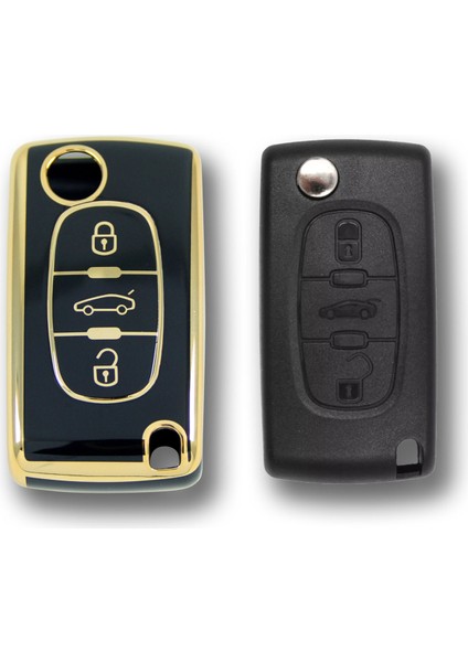 Peugeot 307 Citroen C8 3 Buton Sustalı Siyah Oto Anahtar Kumanda Kabı Kılıfı Oto Anahtarlık modelleri
