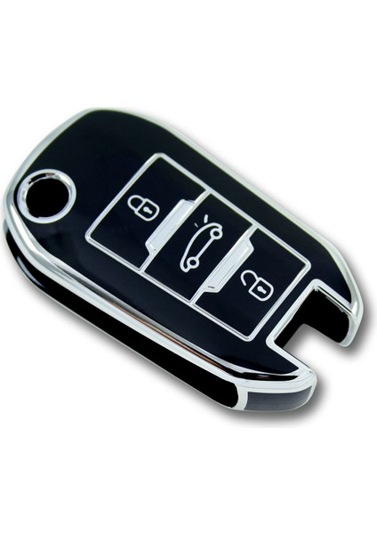 Peugeot 508 3 Buton Sustalı Siyah-Gümüş Oto Anahtar Kumanda Kabı Kılıfı Oto Anahtarlık indirimleri