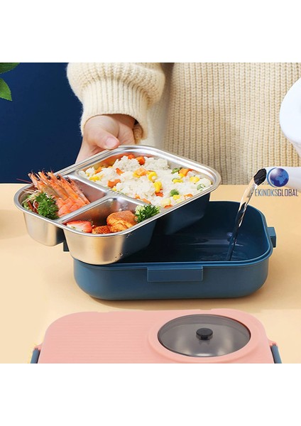 Taşınabilir Dört Bölmeli 304 Paslanmaz Çelik Yemek Kutusu Sefer Tası 1100 ml