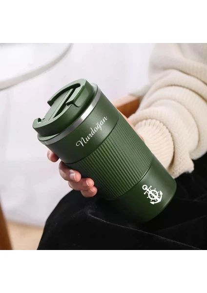 NRD Life Kişiye Özel Isim Baskılı Çelik Termos Termos Mug Kupa Yeşil  (500 ml )