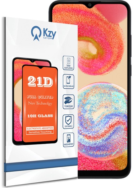 Kzy Samsung Galaxy A04E ile Uyumlu Tam Kaplayan 21D Temperli Ekran Koruyucu Cam