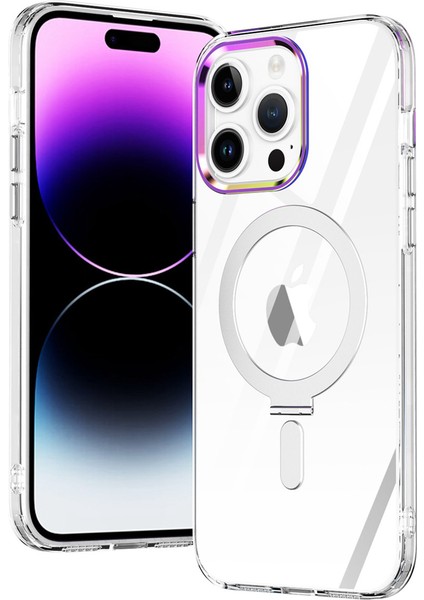 Apple iPhone 12 Pro Max Kılıf Standlı Magsafe Manyetik Kablosuz Şarj Uyumlu Renkli Şeffaf Kapak