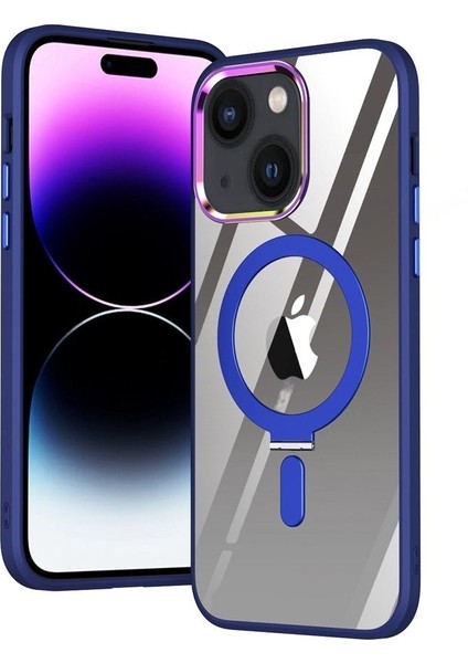 Apple iPhone 14 Plus Kılıf Standlı Magsafe Wireles Kablosuz Şarj Uyumlu Manyetik Renkli Şeffaf Kapak