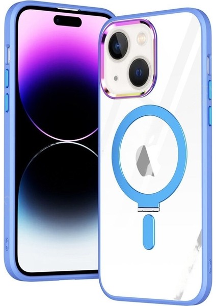 Apple iPhone 14 Plus Kılıf Standlı Magsafe Wireles Kablosuz Şarj Uyumlu Manyetik Renkli Şeffaf Kapak
