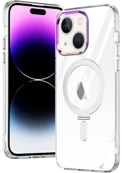 Apple iPhone 14 Plus Kılıf Standlı Magsafe Wireles Kablosuz Şarj Uyumlu Manyetik Renkli Şeffaf Kapak