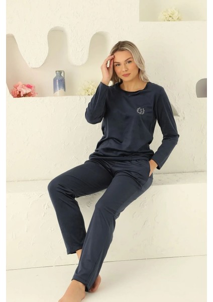 Lacivert Kadın Kadife Pijama Takım 2xl