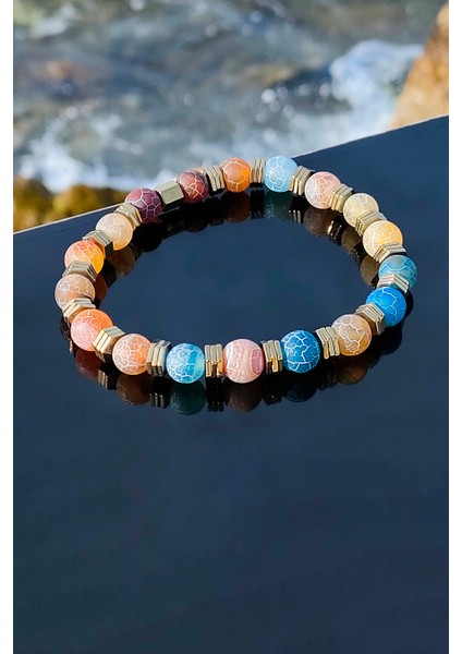 Yengeç Akik Orijinal Doğal Taş Altın Detaylı Ayarlanabilir Unisex Bileklik fiyatları