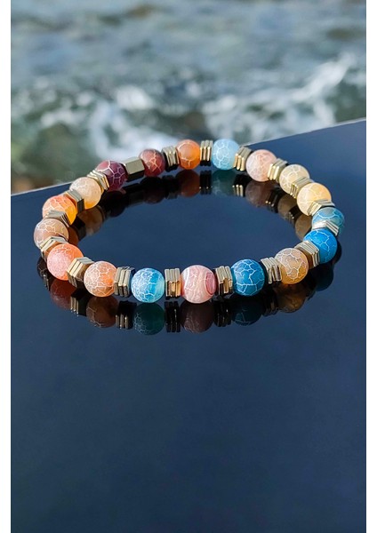 Yengeç Akik Orijinal Doğal Taş Altın Detaylı Ayarlanabilir Unisex Bileklik modelleri