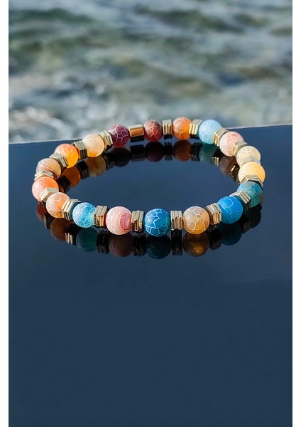 Yengeç Akik Orijinal Doğal Taş Altın Detaylı Ayarlanabilir Unisex Bileklik fırsatları