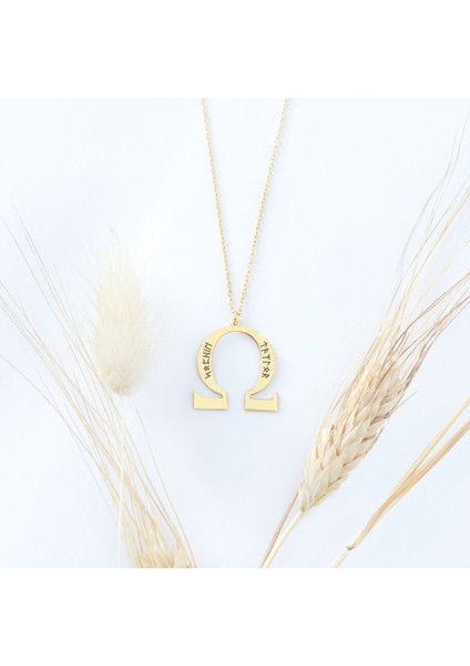 Omega Sembolü 925 Ayar Gümüş Kolye, Renk: Gold