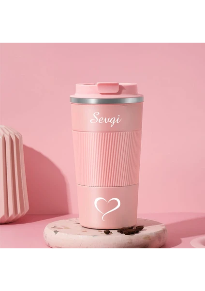 NRD Life Kişiye Özel Isim Baskılı Çelik Termos Termos Mug Kupa Pembe  (500 ml )