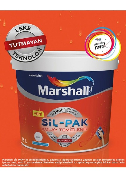 Silikonlu Sil - Pak Leke Tutmaz Duvar Boyası 2 5 Lt + Marshall Tavan Boyası 3 5 kg + Izmir Fırça Duvar Boyama Seti