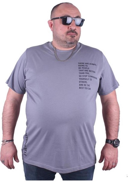 Büyük Beden Erkek Baskılı Tişört Beyond Self 23128 Gri10