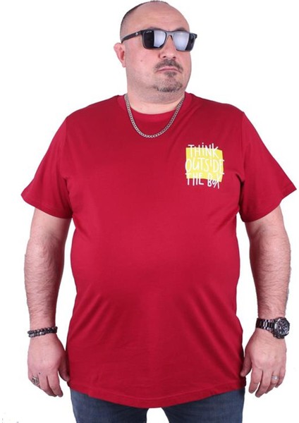 Büyük Beden Erkek Baskılı Tişört Outside 23137 Bordo10