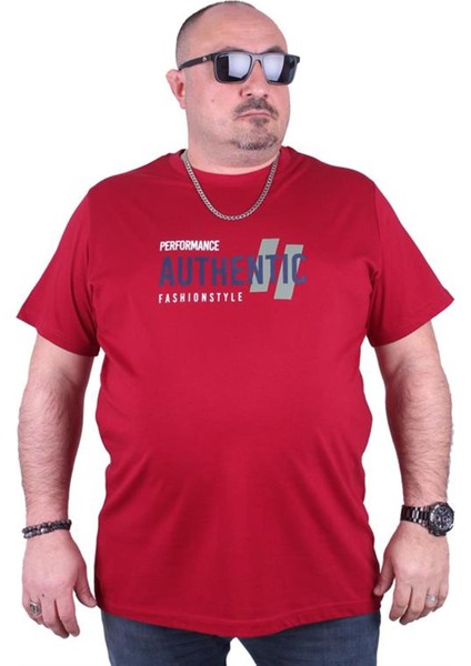 Büyük Beden Erkek Baskılı Tişört Authentic 23134 Bordo10
