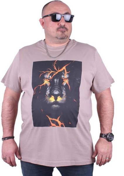Büyük Beden Erkek Baskılı Tişört Lion 23138 Toprak10
