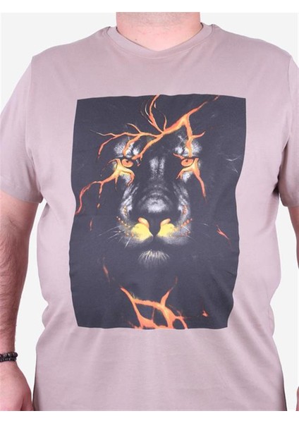 Büyük Beden Erkek Baskılı Tişört Lion 23138 Toprak10 modelleri