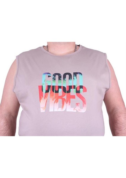 Büyük Beden Erkek Baskılı Kolsuz Tişört Good Vibes 23141 Toprak10 modelleri