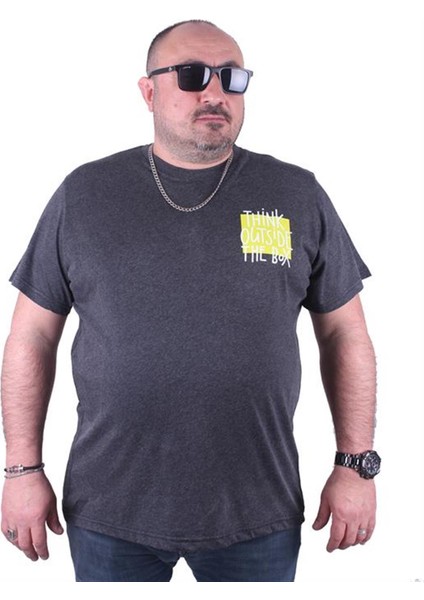 Büyük Beden Erkek Baskılı Tişört Outside 23137 Antrasit Melanj10