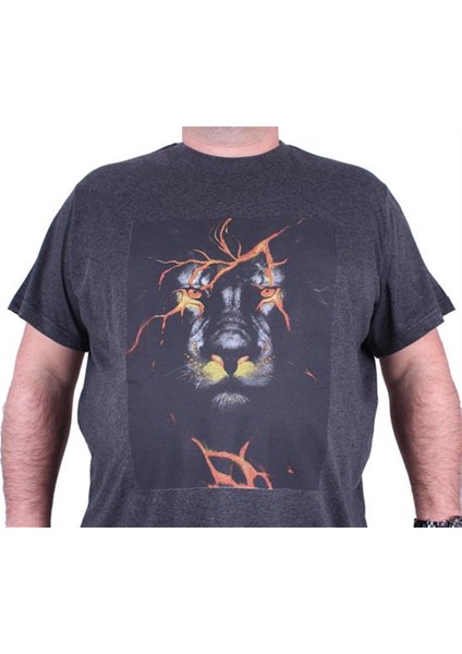 Büyük Beden Erkek Baskılı Tişört Lion 23138 Antrasit Melanj10 modelleri