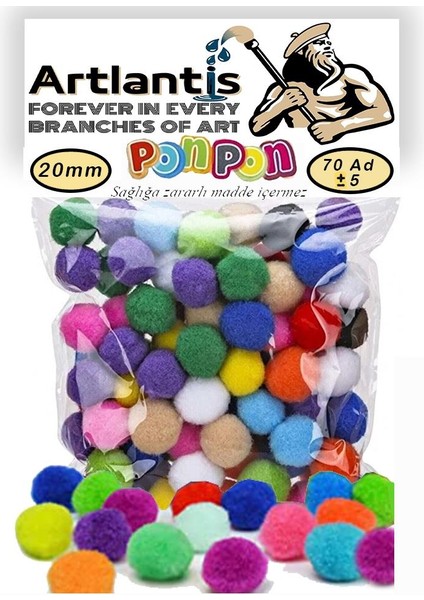 Ponpon 20 mm 70'li 1 Paket Karışık Renk Pon Pon 20 mm Pompom 2 cm