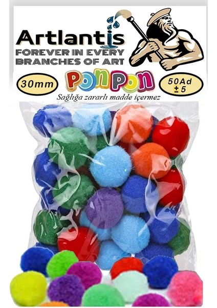 Ponpon 30 mm 50'li 1 Paket Karışık Renk Pon Pon 30 mm Pompom 3 cm