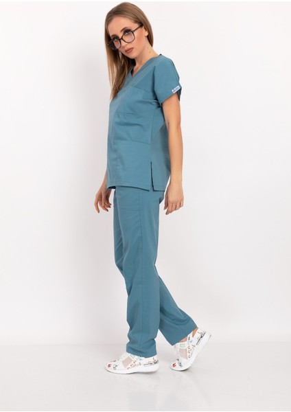 Cool Petrol Mavi Likralı Unisex Doktor Hemşire Hastane Scrubs Üniforma Takımı fiyatları