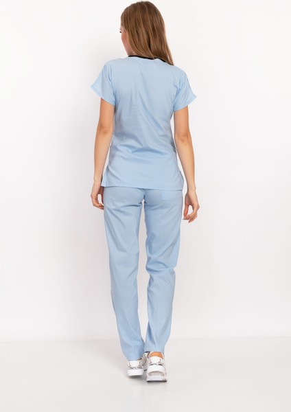 Bebe Mavi Likralı Unisex Doktor Hemşire Hastane Scrubs Üniforma Takımı modelleri