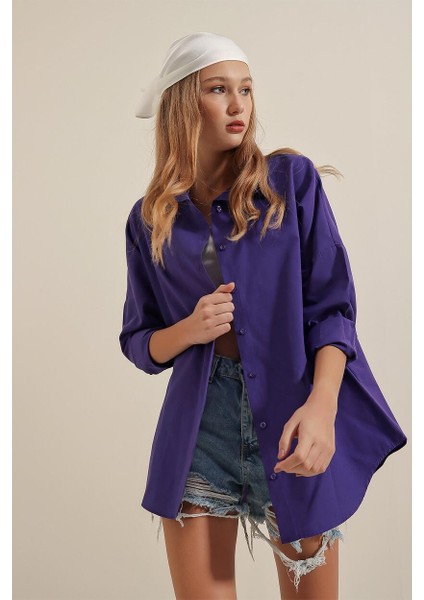 Kadın Oversize Gömlek Violet