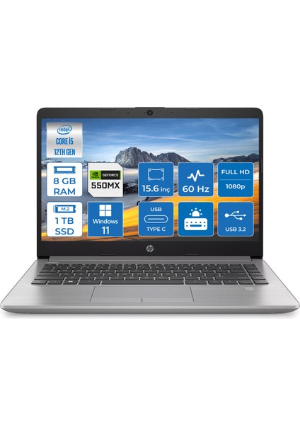 250 G9 Intel Core i5 1235U 8GB 1TB SSD MX550 Windows 11 Pro 15.6" FHD Taşınabilir Bilgisayar 6Q8M7ES009