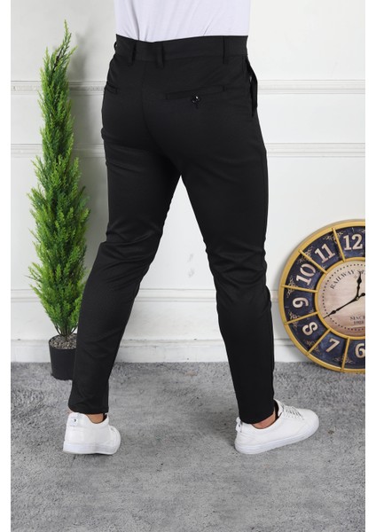 Erkek Siyah Slim Fit Keten Pantolon