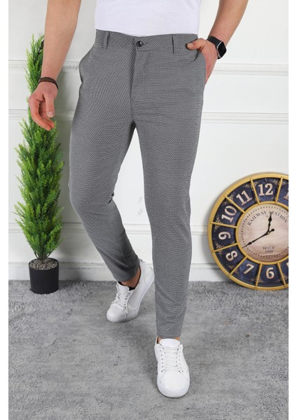 Erkek Koyu Gri Slim Fit Keten Pantolon
